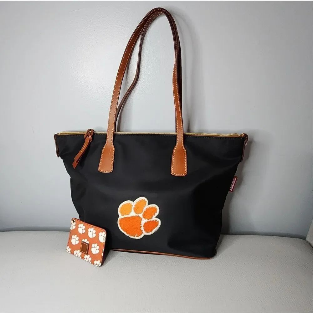 Dooney & Bourke Clemson Tigers Canvas Satchel Hand Bag  With Change Purse Black